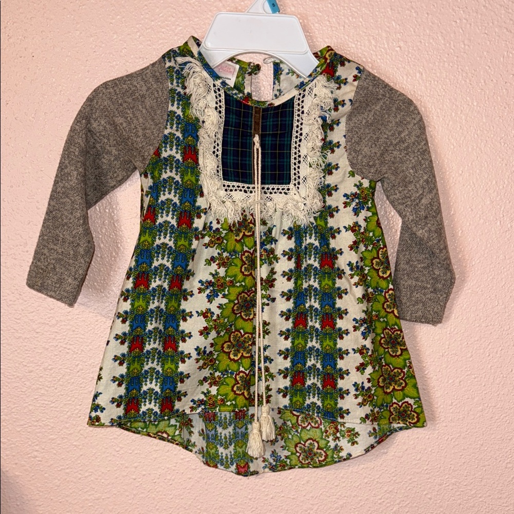 Floral Patterned Kids Shirt with Lace Detail